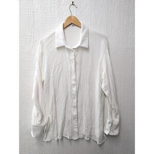 Because of Alice BOA White Cotton Crinkle Oversized Blouse Shirt Size Small